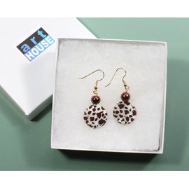 "Spotted Pony" Earrings of Animal Print Mother of Pearl Beads; 1.5 Inches Total