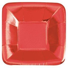 12cm Foil Red Square Paper Appetiser Plates, Pack of 8