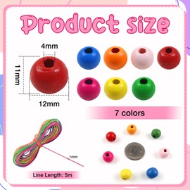 TOAOB 300 Pieces Natural Round Colourful Wooden Beads Set 12 mm Round Wooden Beads Crafts with Hole for DIY Jewellery Making