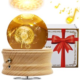 BUOTAU Music Box for Adults, 3D Crystal Ball Music Box, 360° Luminous Rotating Music Box with Light Projection and Wooden Base, Suitable for Children, Wives, Mothers, Creative Decoration Gifts