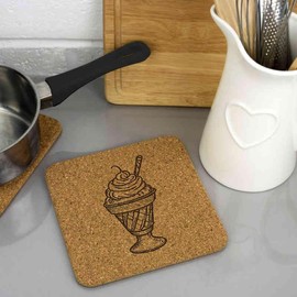 'Ice Cream Sundae' Square Cork Trivet/Pot Stand (TR00027315)