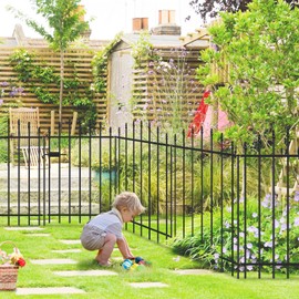 FOREHOGAR Metal Garden Fence with Gate 36 in H x 12 ft L, 1 Gate + 5 Panels Border Dog Fence Panels Animal Barrier, No Dig Garden Fencing for Yard Patio Flower Bed Lawn Outdoor, Arch Black