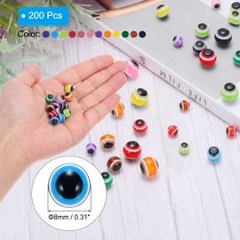 PATIKIL 8mm Evil Eye Beads, 200 Pcs Resin Turkish Evil Eye Charm Round Spacer Beads Pendant Connector for DIY Art Craft Bracelet Necklace Earrings Making, Multicolored