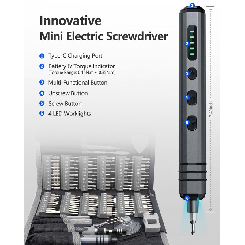 Mini Electric Screwdriver Set 140-IN-1: UnaMela Small Electric Screwdriver Cordless