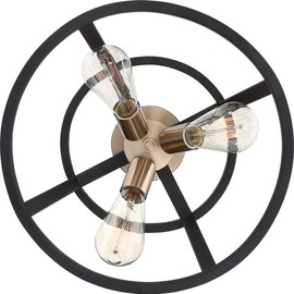 Nuvo 60/6643 Chassis 3 Light Semi-Flush Mount Fixture, Copper Brushed Brass Finish with Matte Black Frame