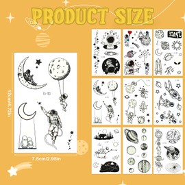 Jeffdad 9 Sheets Luminous Temporary Tattoos For Kids, Funny Planet Temporary Tattoos Glow Stickers Kids Temporary Tattoos for Party Supplies for Boys Children Outer Space Party Favors