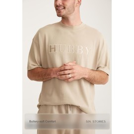 Six Stories Oversized Soft Cotton Hubby Tee | Perfect Matching Embroidered Couple T-Shirt for Weddings & Honeymoons | Ideal Novelty Gift for Anniversaries, Valentines, Birthdays, & Holidays | Medium