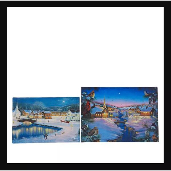 Winter Lane Winter's Eve Set of 2 Light-up Canvases with