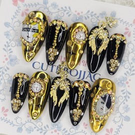 Golden Lingering Handmade Nail Tips - Oval XL / 금빛 여운 수제네일팁 - 오벌XL