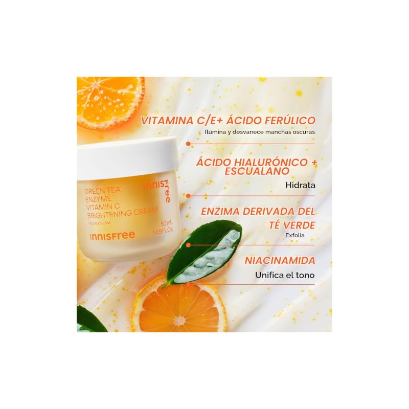 Innisfree Crema Iluminadora Enzima Verde Hidratante Facial Coreana Manchas Oscuras