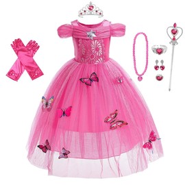 Lito Angels Aurora Dress with Accessories for Children Girls Princess Sleeping Beauty Costume Fancy Dress Size 7-8 Years 122 128 Hot Pink