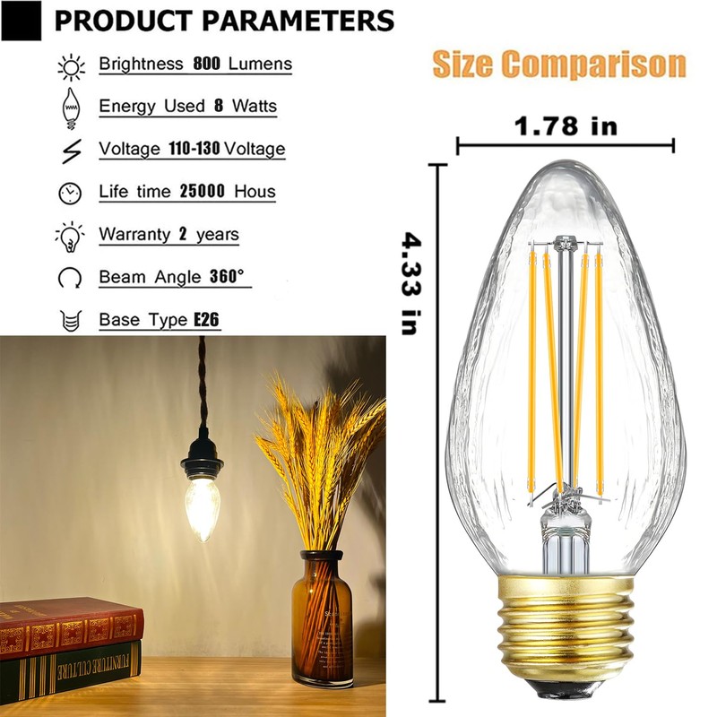 Leools E26 Vintage Edison Bulbs 8W Dimmable LED Bulbs Soft