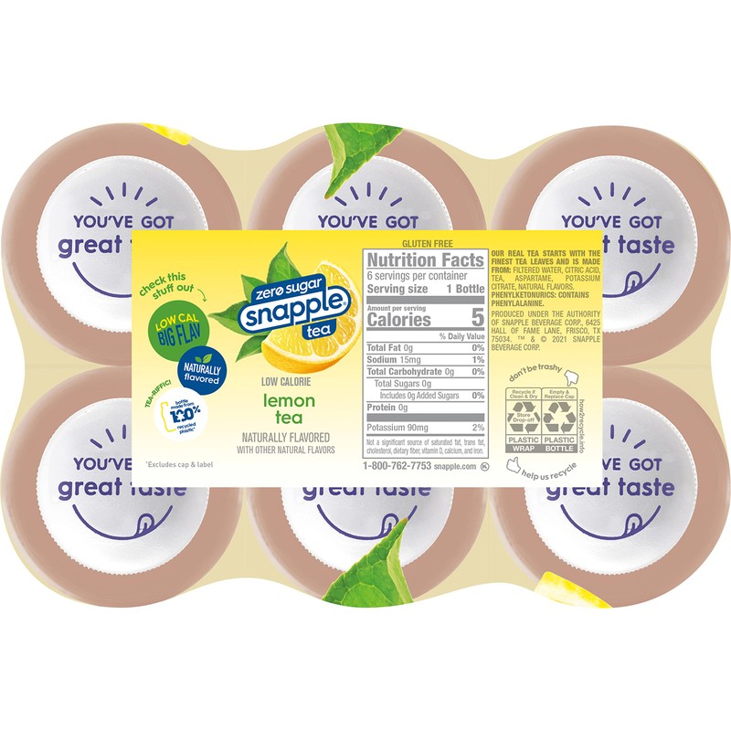Snapple Diet Lemon Tea, 16 fl oz recycled plastic bottle,