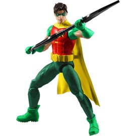 Mattel DC Premier - Robin, action figure del Ragazzo Meraviglia con 22 punti di articolazione, mantello in tessuto con supporto per armi e accessori inclusi, JMD96