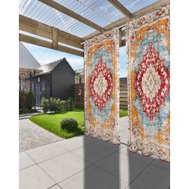 WEEKA CLSNE Outdoor Curtains for Patio, Red Orange Boho Waterproof Blackout Outside Curtain for Porch/Pergola/Gazebo, Ethnic Tribe Abstract Thermal Insulated Drapes for Cabana, 2 Panels, 54 x 84 Inch