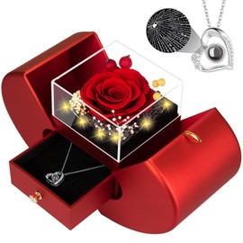 Lebana Preserved Red Real Rose with I Love You Necklace, Birthday Gifts for Women Her Mom Wife Girlfriend Grandma Christmas Anniversary Romantic-Red