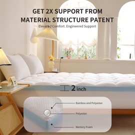 4 inch Dual Layer Queen Mattress Topper for Back Pain Relief，2 Inch Cooling Gel Memory Foam Plus 2 Inch Pillow Top Mattress Pad Cover 15% Viscose Made from Bamboo, with 6-16 Inch Deep Pocket (Queen)