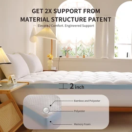 4 inch Dual Layer Queen Mattress Topper for Back Pain Relief，2 Inch Cooling Gel Memory Foam Plus 2 Inch Pillow Top Mattress Pad Cover 15% Viscose Made from Bamboo, with 6-16 Inch Deep Pocket (Queen)