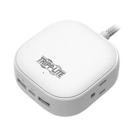 Tripp Lite Safe-IT Power Strip 2-Outlet + 3 USB Ports Long Extension Cord, 2 USB-A + 1 USB-C Charging, Flat Plug, UL Certified, White, 6 Foot Cord, (PS26PD32WCAM)