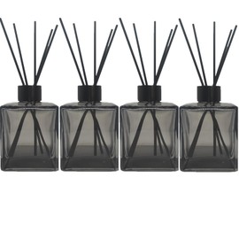 Perfume Reed Diffuser Bottle,Empty Square Essential Oil Bottles Glass Jar with Black Sticks For DIY Fragrance Replacement Diffuser Sets (200ml/6.7oz, Grey)