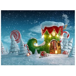 DHXXSC 7X5FT Cartoon Christmas Backdrop Snow Candy Christmas Decoration Backdrop Cartoon Boots House Backdrop Character Portrait Background DH-138