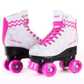 Skate Gear Cute Graphic Quad Roller Skates for Kids and Adults (Graphic White-Pink, Womenfts 8 - Menfts 7), SE-73807PK_