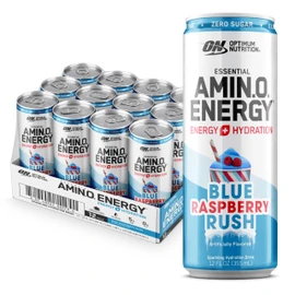 Optimum Nutrition Amino Energy Sparkling Hydration Drink, Electrolytes, Caffeine, Amino Acids, BCAAs, Sugar Free, NEW Blue Raspberry Rush, 12 Fl Oz, 12 Pack (Packaging May Vary)