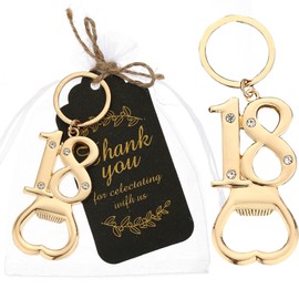 24 pcs 18th Gold Keychain Bottle Opener Birthday Party Favors for Guests,18th Beer Bottle Opener Favors Bulk for Birthday Anniversary Souvenirs Party Decor Supplies (Gold 18th)
