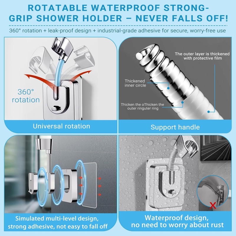 HONGYUETECH Shower Head Holder Adhesive, No-Drill Adjustable Handheld Shower Head