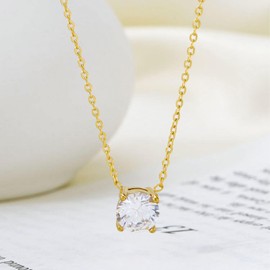 APOTRONI Sterling Silver Choker Necklaces for Women Crystal Solitaire 1 Carat Cubic Zirconia Pendant Dainty Glod Plated Necklaces Jewelry Gifts for Wdding Birthdays, Small, Sterling Silver, Cubic