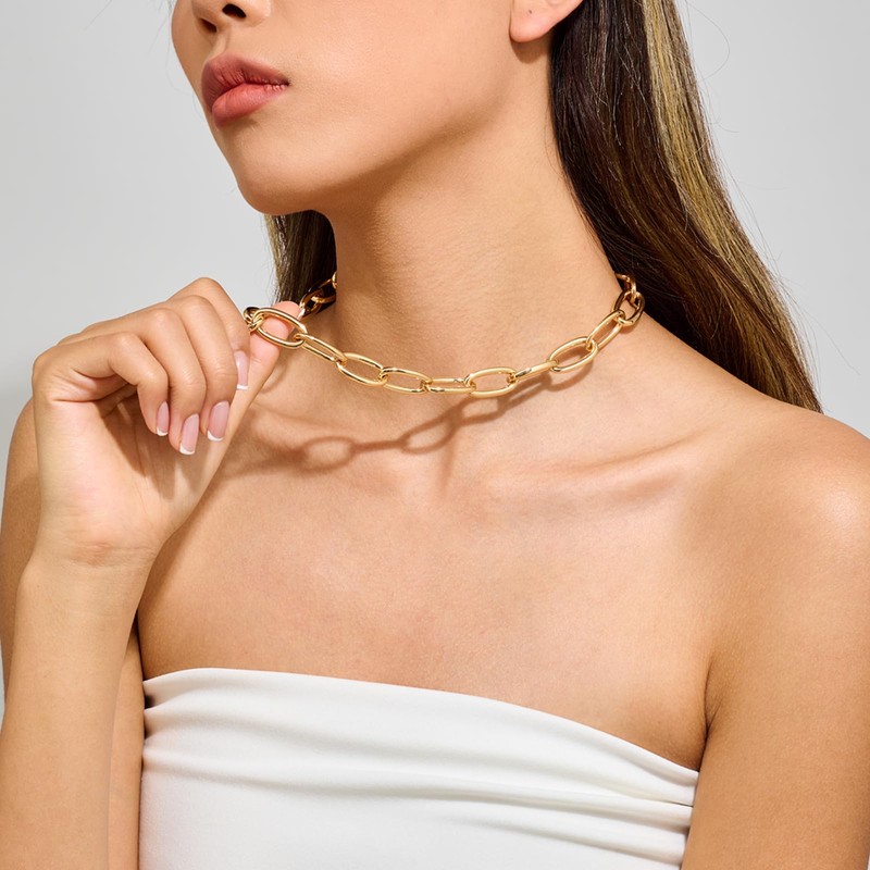FILMOON Gold Chain Necklace Chunky Gold Plated Link Necklace for
