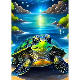 QINRUBB DIY Sea Turtle Diamond Painting Kits, Full Drill Moonnight Diamond Art Painting Kits for Adults Beginners, DIY 5D Fantasy Painting by Numbers Dreamland Diamond Art Kits for Home Decor 30x40cm