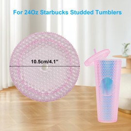 Replacement Lid for Tumblers, Matte Studded Design, PS Material with Leak-off Silicone O-ring, for Starbuck 24Oz Cups, Clear, 10.5cm/4.1" Diameter, Transparent Pink