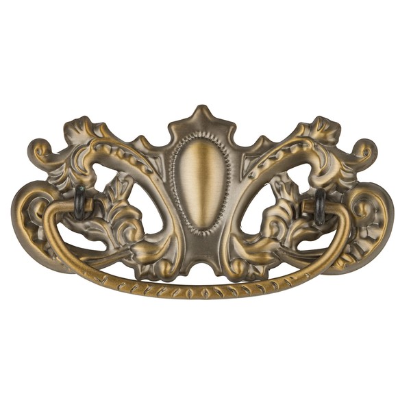 Ornate Victorian Antiqued Solid Brass Drawer Bail Pull | Centers: 3" | Handle for Antique Cabinet Door, Dresser Drawer, Desk | Furniture Reproduction Hardware | UA-853-PASB