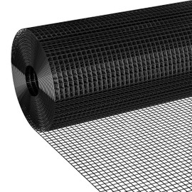 Potnet Black PVC Vinyl Coated Wire Mesh Hardware Cloth 1/2 inch 24 x 100 ft 19 Gauge, Double-Layer Rust-Proof Design, Easy to Bend and Durable, Chicken Wire Mesh, Tree Guard, Rodent Wire