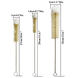 NewFerU Stainless Steel Soda Bottle Cleaning Brush Set in Natural Boar Bristle Wool Tip Long Handle, Flexible Bendable Thick Wire Cleaner for Narrow Neck Water Baby Bottles Straw Pipe Tube Flask (3)