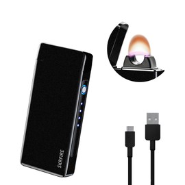 SKRFIRE Electric Lighters Candle Lighter Rechargeable USB Lighter Plasma Arc Big Flame Lighter with LED Battery Indication for Ignition, Candle, Incense, BBQ (Silver)