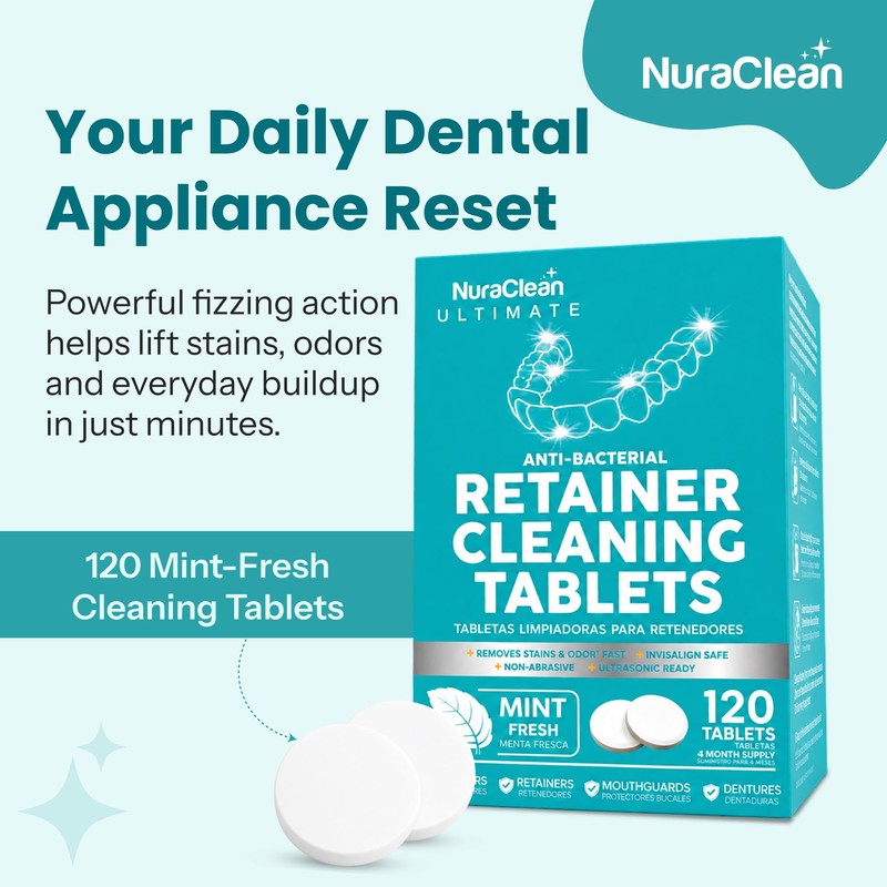 NuraClean Ultimate Retainer Cleaning Tablets Mint Fresh Removes Stains, Deposits,