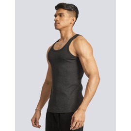 Ouber Men's Ribbed Gym Tank Top Fitness Workout Muscle Sleeveless Bodybuilding Shirt, Deep Grey M