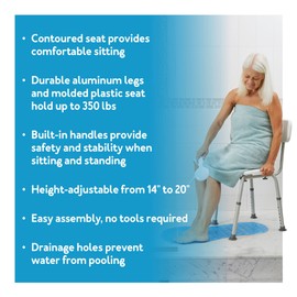 Carex Shower Chair With Back, Bath Chair and Shower Seat For Elderly, Handicap, and Disabled, 350lbs, Easy Assembly