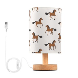 YYZZH Table Lamp Brown Horse Pattern Nightstand Lamp with Wood Base Fabric Lamp Shade Bedside Desk Lamp for Living Room Bedroom Kids Room Office