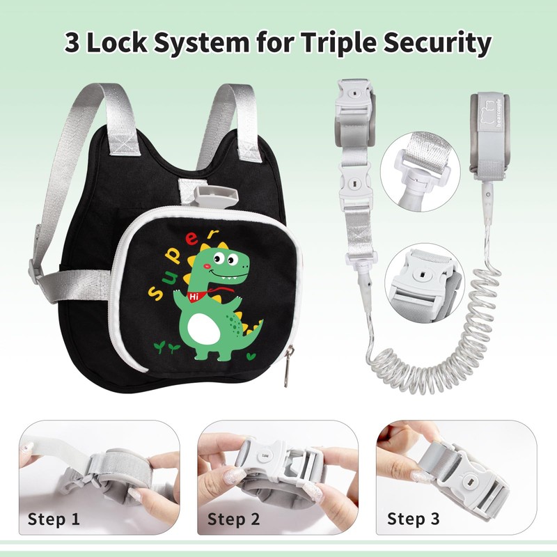 Toddler Harness Backpack Leash with Wrist Link | Cute Dinosaur