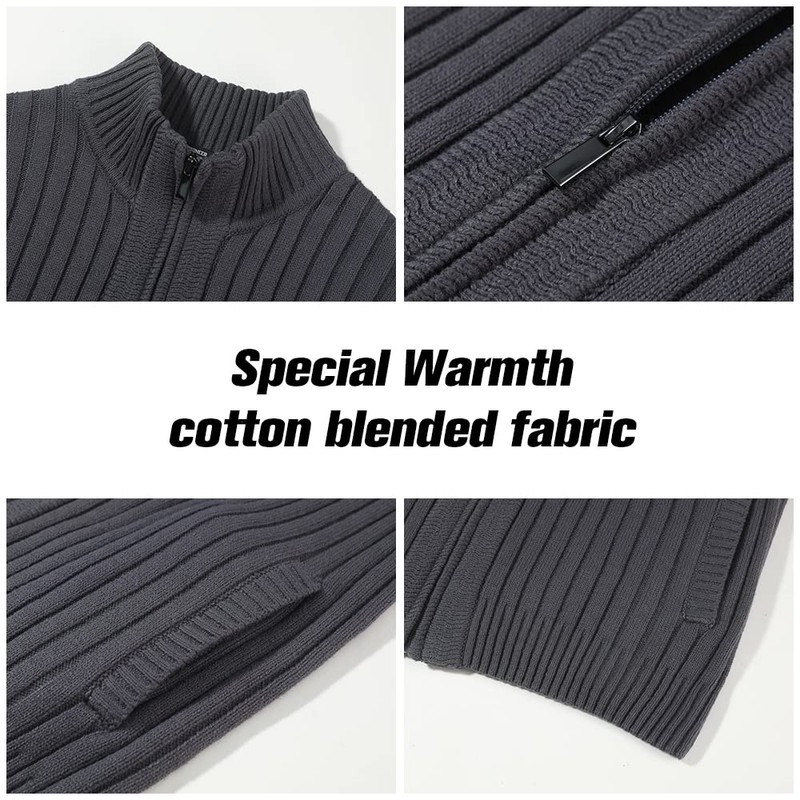 AOLI RAY Men's Cardigan with Zip Cardigan Stand-Up Collar Pullover