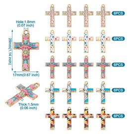 Craftdady 30Pcs 29x17mm Alloy Mosaic Style Cross Pendant Charms Assorted Enamel Cross Pendants Colorful Pattern Charms Golden Tone Plating Pendants for DIY Earring Necklace Bracelet Jewelry Making