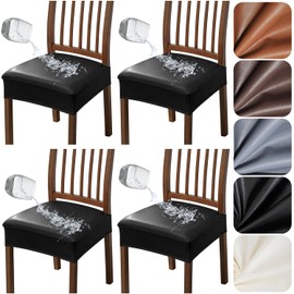 Kapslife Waterproof Seat Covers for Dining Room Chairs, Pu Leather Chair Seat Slipcovers Dining Chair Cover Removable Washable Chair Protctor Cover (4, Black, PU)