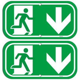 Emergency Exit Sign Arrow Down 30 x 15 cm Escape Route Sign, Metal Aluminium Rescue Route Sign, with UV Protection Warning Sign, Pack of 2