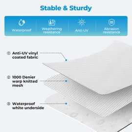 Tsumbay RV Awning Fabric Replacement, 18.5oz Heavy-Duty Weatherproof Anti-UV Vinyl Awning Fabric for Outdoor Camper & Trailer and Motorhome 18'(Fabric 17'2"), White