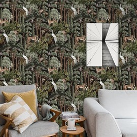 Tropical Jungle Wallpaper,17.71" x 118.1"Removable Waterproof Leopard/Monkey/Crane/Eagle Wallpaper Vinyl Self-Adhesive Contact Paper for Living Room Bedroom Washroom Cabinet Wall
