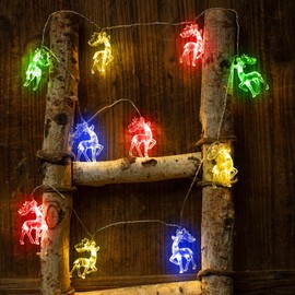 LUSHARBOR Christmas Lights Reindeer String Lights, 6.8FT 10 LED Battery Operated String Lights for Christmas Decorations, Reideer Indoor Decor for Bedroom Tree Multi Color