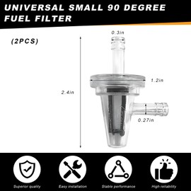 BWBWND 2 PCS Inline Fuel Filter, 90 Degree 1/4" In-Line Fuel Filter Replacement with Mesh Core, Right Angle Transparent Inline Filters for Motorcycle Bike Scooter ATV Quads (Black)